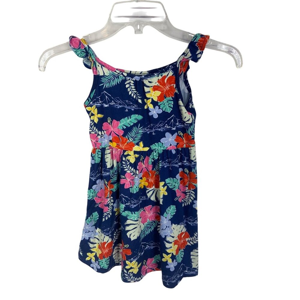 Picapino Dress Baby Toddler Girls Size 4 Sleeveless Navy Floral Hawaiian
